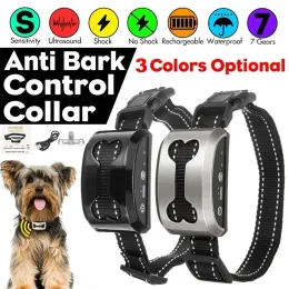 Colarinho de cão de animais de estimação Anti -casca Guarda Auto -impermeável Auto Antine Colar Stop Stop Dog Barking Choque recarregável/Ultrassônico elétrico USB seguro