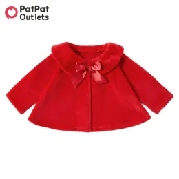 Coats PatPat Christmas Coat Jacket Newborn Baby Girl Clothes New Born Pretty Fleece Bowknot Decor Coat Jacket Children For Xmas