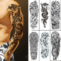 Tatueringar tatuering klistermärke för män kvinnor stam totem full arm tatuering falska tillfälliga tatueringar ärm ärg varg skalle tatoo temporari vattentät