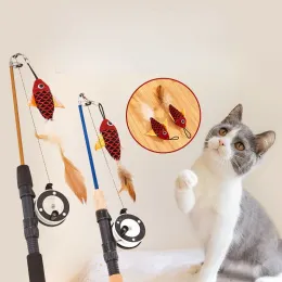 Aste per giocattolo gatto retrattile tipo pesce piume telescopiche divertenti gattini piatto da gatto aste gatto simulazione di bidoni da pesca forniture per animali domestici