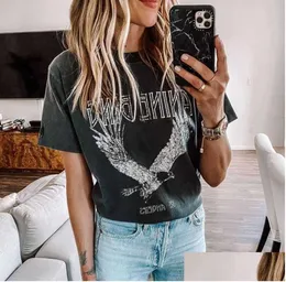 T-Shirt Super Chic Summer Round Neck Plover Cotton Womens Black Bing Eagle Print T-Shirt Za Drop Lieferung Bekleidung Kleidung Tops t Dhnkt59