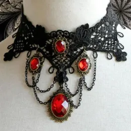 Necklaces Fashion Cocktail Evening Party Dress Jewelry Victorian Gothic Halloween Red Rhinestone Charms Vampire Maxi Necklace Choker