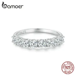 Anelli BAMOER 0.8CT D Colore VVS1 EX Ringo Round Moissanite Ring 925 Sterling Silver Eternity Ring Women Engagement Wedding Luxury Band