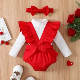 Sets Ma Baby 018M Christmas Baby Red Costumes Newborn Infant Girl Clothes Set Knit Long Sleeve Tops Overall Romper Outfits Xmas D01