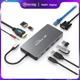 Hubs Ryra USB C Hub 4K 60 Hz USB C bis 2x HDMI 2.0 RJ45 USB 3.0 PD -Adapter für MacBook iPad Pro Air M2 PC -Zubehör USB C Splitter