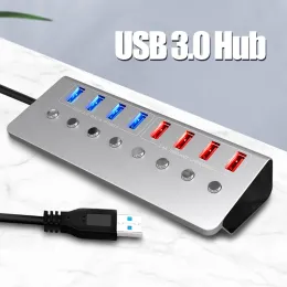 Hubs USB 3.0 -Datenübertragungs -Hub mit einzelnen Netzschaltungen 4 Ports 7 Ports Hub -Splitter Ein/Aus -Schalter -Stromadapter für Mac PC