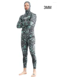 Costumi da bagno femminile 3 mm mimetico camouflage manica lunga con cappuccio 2 pezzi Neoprene snorkeling muta per gli uomini mantenendo immersioni da caccia di kayak impermeabili senza impermeabili