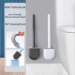TPR silikon tuvalet fırçası düz kafa esnek duvara monte siyah tuvalet kase temizleyici fırça tutucu wc banyo için set