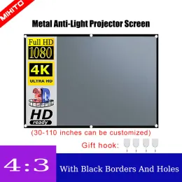 Peças Mixito 4: 3 Projector Antilight Curtain 50 60 72 84 92 100 110 polegadas 3d HD Tela de projeção portátil com orifícios