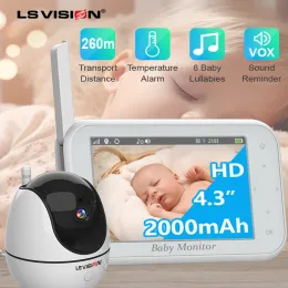 Monitörler LS Vision Baby Monitor 4.3 Inc Video Kamera Gece Görüşü Çocuk Güvenlik Kamerası H 2000mAh Pil Babysitt Narürler Vox Ayarı