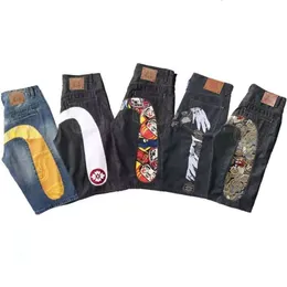 Longeng Fushen Jeans Shorts, herrens trendiga varumärke, Thin Print Brodery, Personalized Big M Straight Tube Loose 5/4 Middle Pants 574615