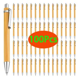 Pens 100Pcs Bamboo Wood Ballpoint Pen 1.0mm Bullet Tip Black Ink Business Signature Ball Pen Office School Wrting Stationery