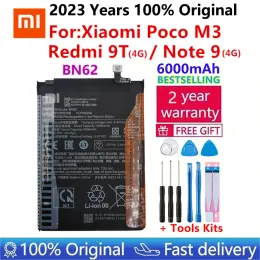 DRAAAGEREEDSCHAP 2023 100% Original XIAO MI 6000MAH BN62 Batterie für Xiaomi Pocophon POCO M3 für Note 9 Redmi 9T -Batterie Batterien Bateria