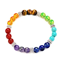 Socchi 7 Chakras Bracciale naturale Bracciale viola Crystal Tiger Occhi perline di pietra Bracciale a sette polso Yoga Energia Braccialetti in pietra Energia