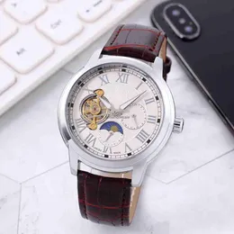 23 new European 6-pin multifunctional tourbillon hollowed out steel precision waterproof high-quality lunar mens mechanical watch