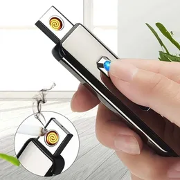 Novel vindtät elektrisk beröring lättare USB -laddningsbar metall cigarettändare flammlös rökning cigarett tillbehörspår