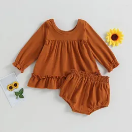 Roupas conjuntos de crianças menina menina 2pcs verão babados de roupas traje infantil vestido de manga longa tops bloomer shorts conjuntos de crianças roupas infantis