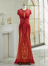 Partykleider Linyang rot Luxus o Hals -Abschlussball Kleid bodenlange mit kristallperlen mermaid elegantem Abend für Frauen