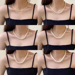 Halsband 412mm French Pearl Necklace Kvinnors enkla naturliga sötvatten Pärl Chokerkedja Bröllop i vigselen