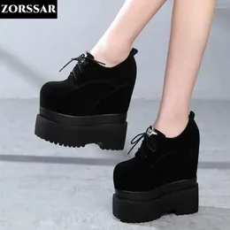 Casual Shoes 18cm High Suede Platform Wedge Chunky Sneaker Hidden Heels Increase Height Breathable Spring Autumn Vulcanize