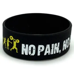 Bracelets 1PC New Style No Pain No Gain Silicone Wristband Wide Band Motto Rubber Bracelets Bangles Armband Gift For Men