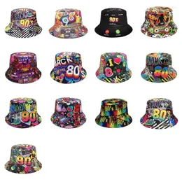 Berets Elegant Print Fisherman Hat For Women Man Unisex 80s 90s Nostalgic Bucket