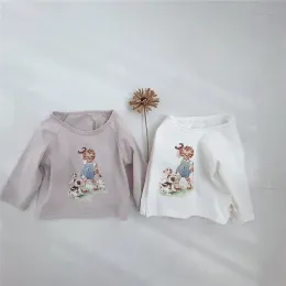 Tops Kid Autunno sottile cartoni animati cani stampata a maniche lunghe Girl retrò comodi top morbidi neonati baby boy magliette