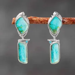 Charm Bohemia Vintage Long Drop Earrings for Women Ethnic Style Natural Blue Stone Earrings Wedding Party Jewelry Anniversary Gifts Y240423