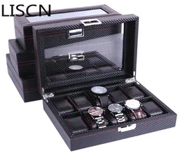 High Carbon Fiber 5 6 10 12 Grid Watch Box Watch Display Storage Box Armband Display Slots Case Holder Storage Container3938057