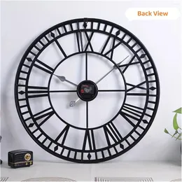 Relógios de parede Grandes de 30 polegadas de 30 polegadas decorativas industriais Relógio romano preto Metal Silent Bateria Silent Operou Vintage Indoor Outdoor