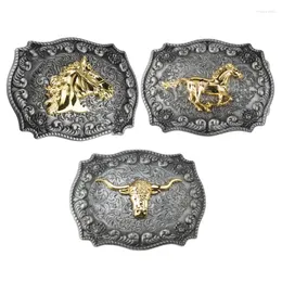 Belts Vintage Western Belt Buckle Long Horn Metal For Men Cowboy Big Dropship