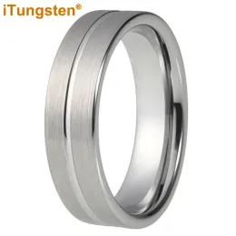 반지 ITUNGSTEN 6/8mm DROPSHIPPING TUNGSTEN 카바이드 링 남성 여성 웨딩 밴드 중앙 라인 브러시드 마무리 편안함