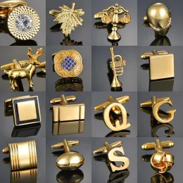 Links de qualidade Gold Color Cufflinks Cartas/Alien/quadrado/Dragão/Maple Folhas/Balanço/Nome Links de manguito para homens Bouton francês Manchette