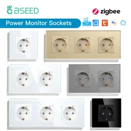 Plugs BSEED Single ZigBee Energy Monitor Wall Sockets Doppelte Smart Meter Sockets Google Smart Life App Control Alexa Triple Sockets EU