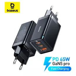 Chargers Baseus 65W GAN5 USB Type C Зарядное устройство обновляемое адаптер телефонного адаптера для iPhone 15 14 13 QC3.0 PD Быстрая зарядка для ноутбука Xiaomi