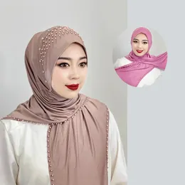 Muslim Hijab Feste farbige Perlen arabische Hijab Long Hijab Frauen Hijab Perlen weich und leicht zu tragen Hijab Turkish Head Wrap Schal 240409