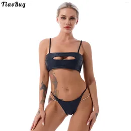 Kadın Mayo Tiaobug Kadınlar Yaz Parlak Yılan Hinkini Baskılı Bikini Set Mayo Ayarlanabilir Spagetti Kayış Key Deliği Üstü G-String ile