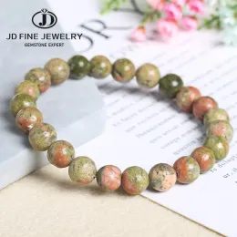 خيوط JD Natural Unakite Jasper Stone Crystal Quartz Beads Bracelets for Women Round Mount Bracelet Jewelry المجوهرات القديمة