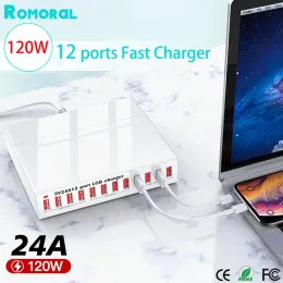 HUBS 120W 12 Port USB Adapter Hub Hub ładowanie stacji stacji stacji gniazdo Szybka ładowarka na iPhone 13 Pro Max 12 Samsung UE UK UK