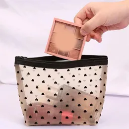 Storage Bags 1 Pcs Transparent Mesh Washbag Heart Pattern Cosmetic Bag Make Up Tools Zipper Travel Toiletry Supplies Organizer