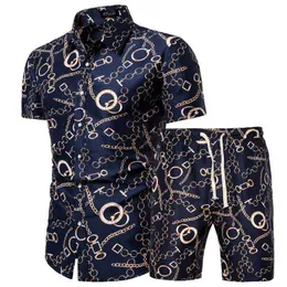 Erkek Trailtsits Streetwear Summer Yeni Erkekler Kısa Kollu Gömlek Tarzı Baskılı Gömlek Takım Çok Renkli Moda Seti