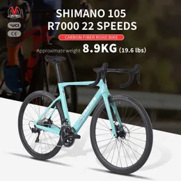 الدراجات Sava Carbon Fiber Road Bike A7 Pro with Shiman0 105 R7000 22 Speed ​​Kit Wheels + Carbon Grandbars CE/UCI معتمدة Y240423