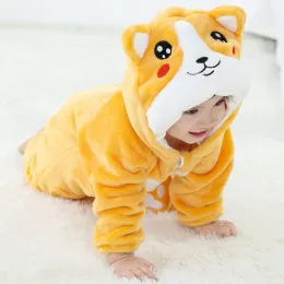 One-Pieces Kigurumi Pyjamas für Kinder Flanell süßes Baby Strampler Einhorn Panda Kids Onesies Kostüme Winterspiel-Jungen Jungen Mädchen Jumpusit
