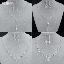 Necklaces BLIJERY Fashion Bridesmaid Bridal Jewelry Sets for Women Rhinestone Crystal Necklace Earrings Sets Prom Wedding Jewelry Sets