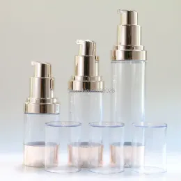 Abiti tappo trasparente in oro pallido in bottiglia ad aria vuoto Pompa a vuoto Contenitore cosmetico Riutilizzabile 10pcs/lozione 15 ml 30 ml 50 ml