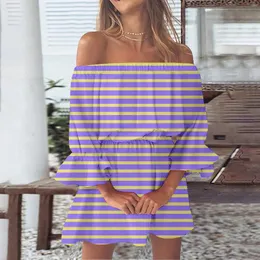 Casual klänningar mode från Shuolder Dress Wowen Summer Slim midja rufsar långärmad kvinnlig randig tryckt daggskuld