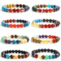 Strängar Sunsll 7 Chakra Handgjorda Natural/Lava Stone Crystal Agate Armband turkos helande ångest för män yoga meditation smycken