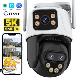 Cameras 9MP 5K WIFI Camera 8X Zoom Three Lens WiFi Security 4MP IP Camera Color Night Vision Ai Auto Tracking Surveillance Camera ICSee