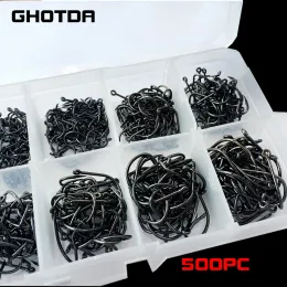 Accessories 500pcs Fishing Hook Set HighCarbon Steel Barbed Fishhooks for Saltwater Freshwater Fishing Accessories