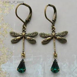 Dangle Kronleuchter Vintage Dragonfly Tröpfchen Zirkon Dekor Ohrringe für Frauen Retro Bohemian Style Gold Farbe Schmuck Trendy H240423